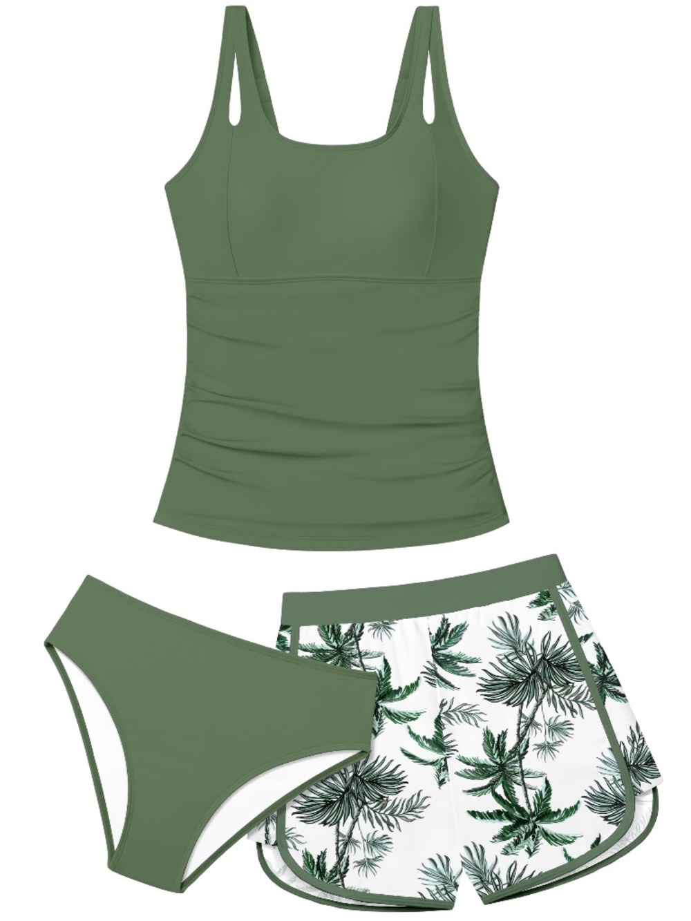 Aulyffo Girls Tropical Print 3-Piece Swimsuit Set - Green